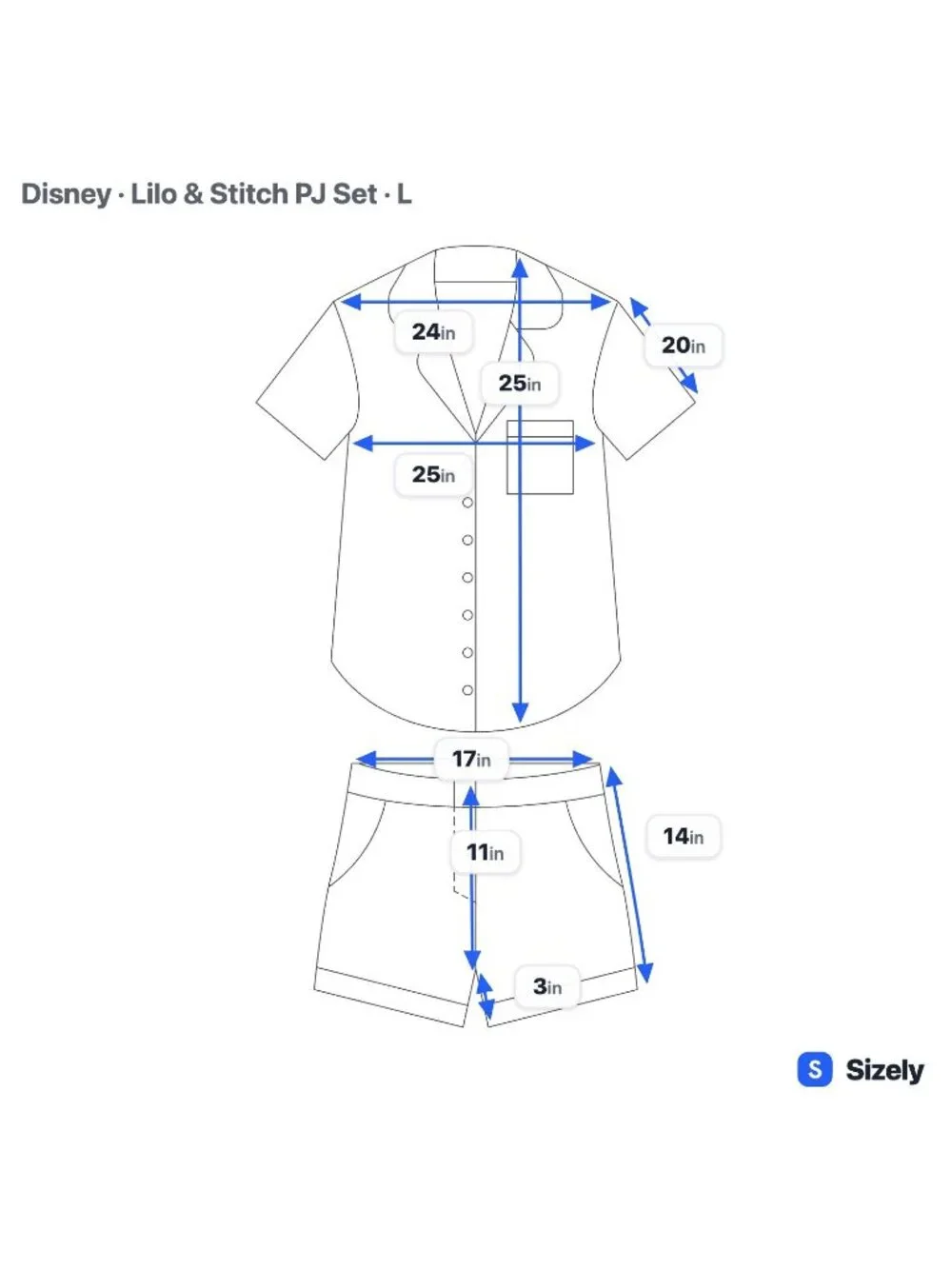 Disney Lilo & Stitch Juniors Pajama Set Long Sleeve Top Shorts Blue NWT Large